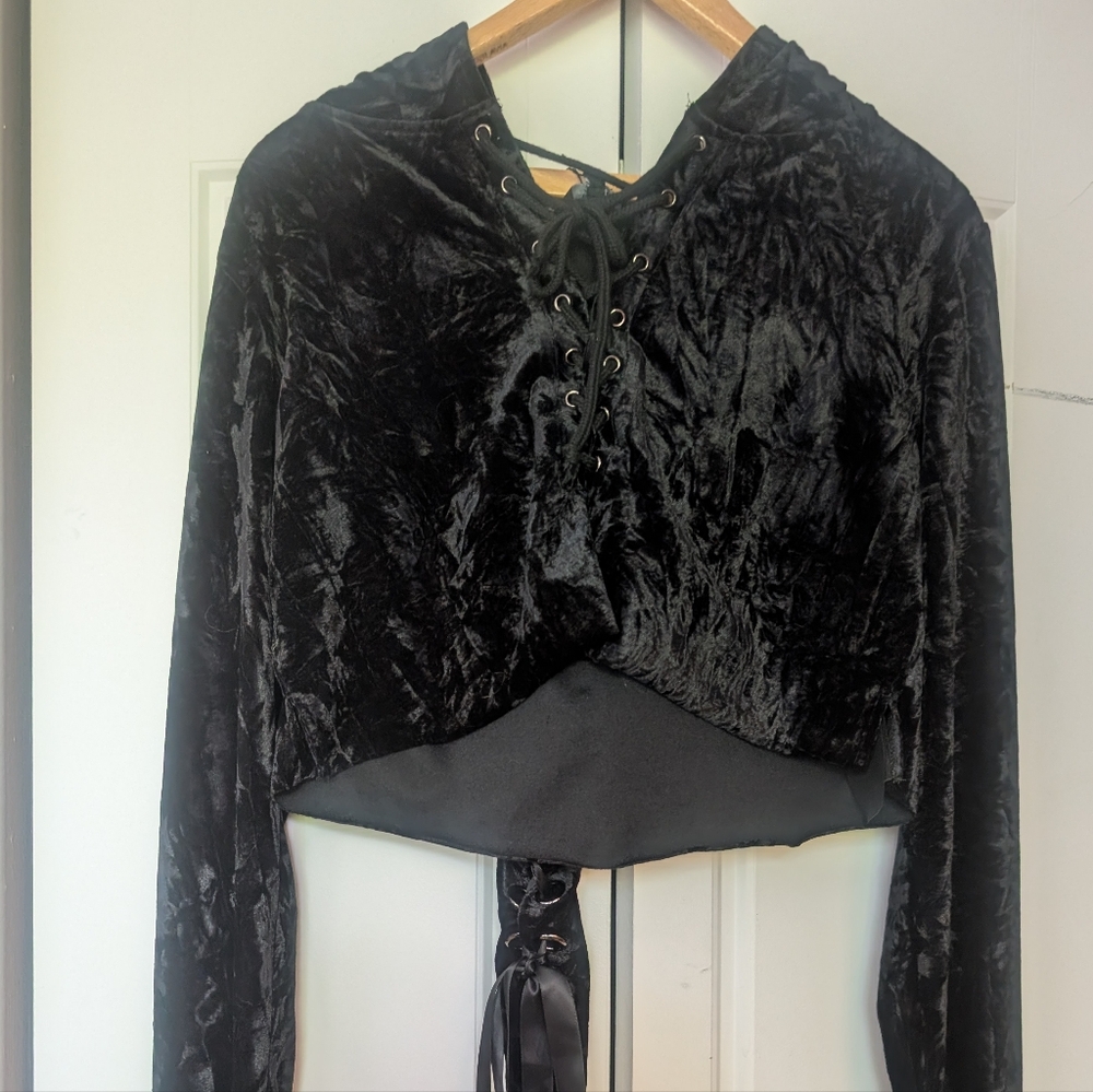 Banned Apparel Black Velvet Lace-Up Top